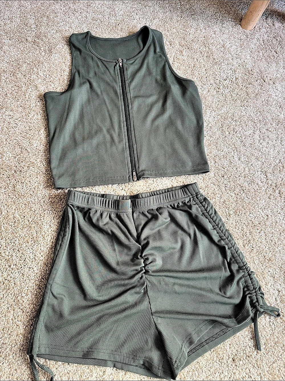 Green Zip-Front Crop Top & Shorts Set